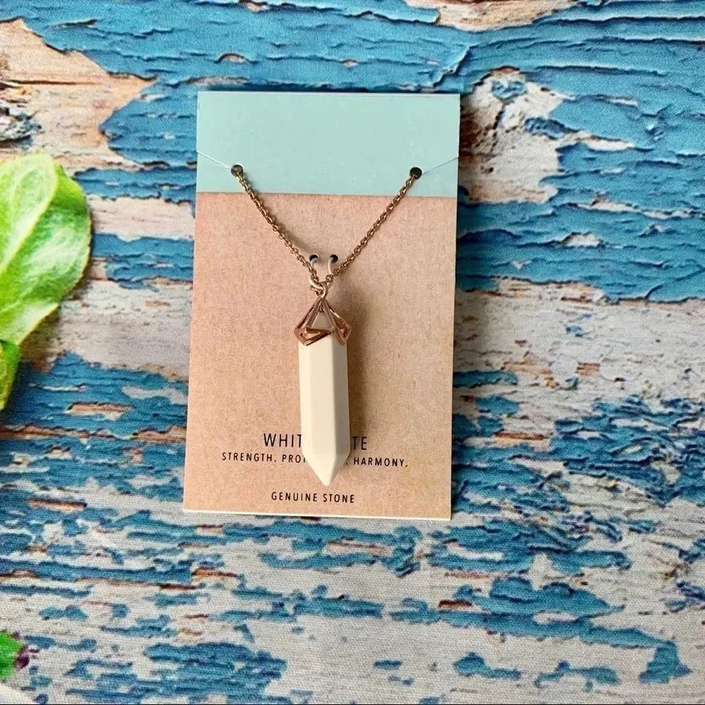 White Agate 34” Rose Gold Genuine Stone Necklace